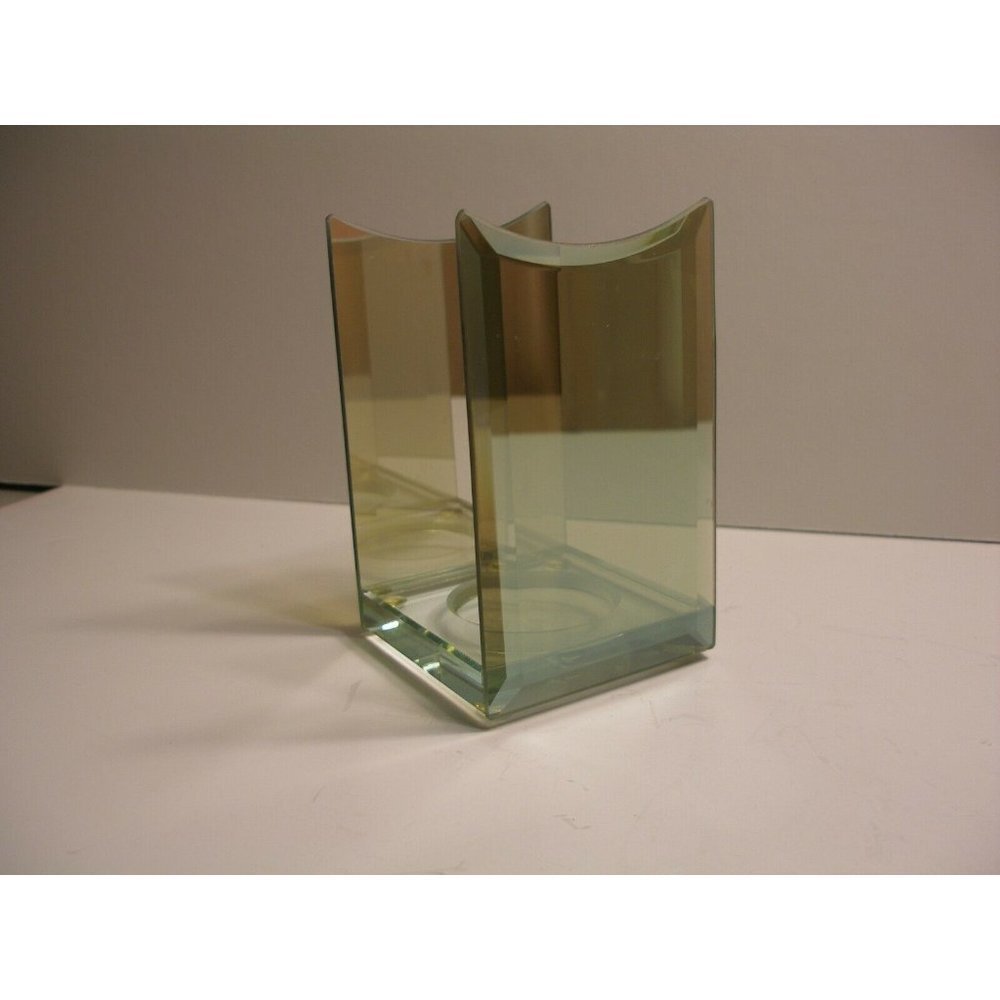 PartyLite Vintage Green Glass Beveled Edge Mirror Tealight/Wax Warmer Holder